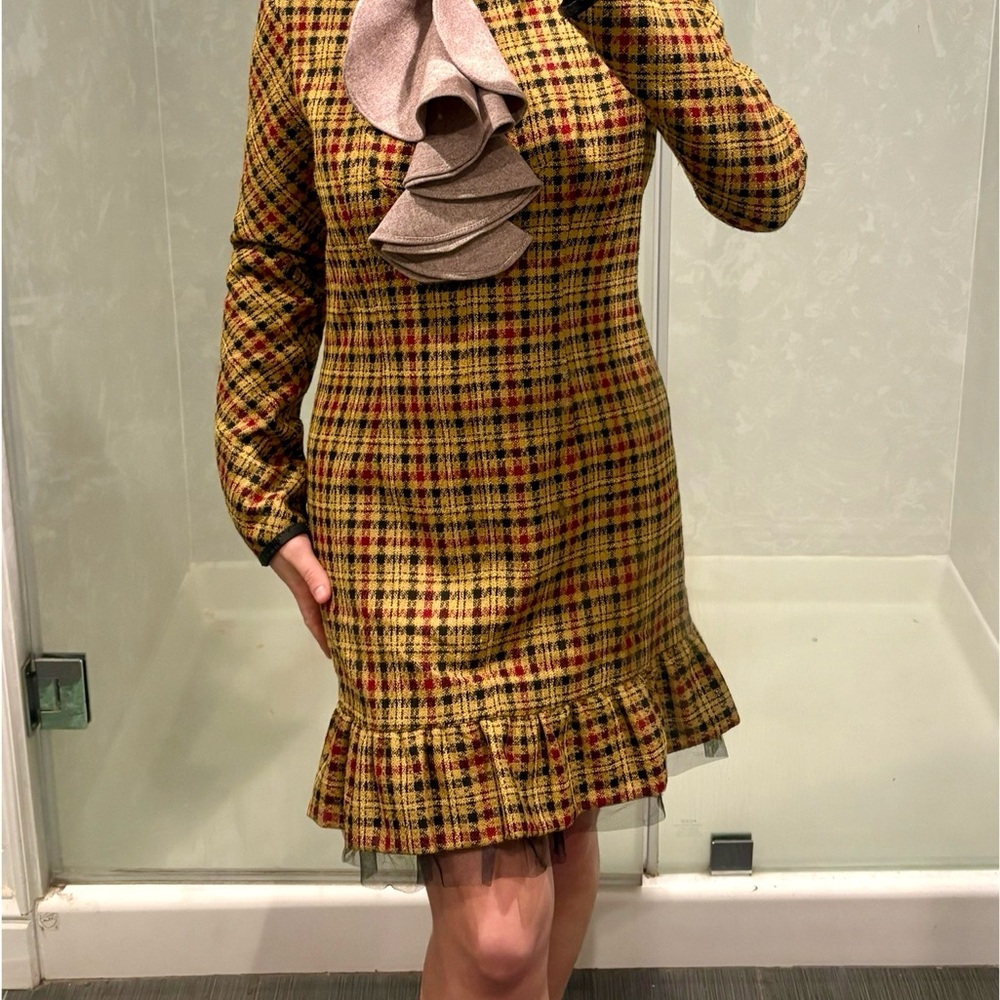 Isabel Marant 100% Wool Plaid Yellow Long Sleeve Dress